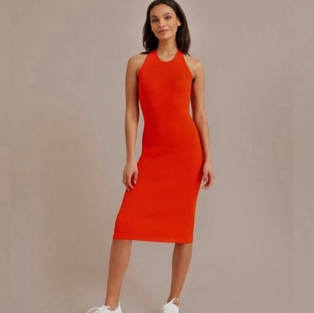 MODERN CITIZEN Ally Dress Size Large NEW Ribbed Red Rib Twist Midi Bodycon NWOT